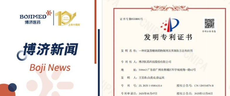 喜讯!博济医药自主研发药物制剂技术获发明专利