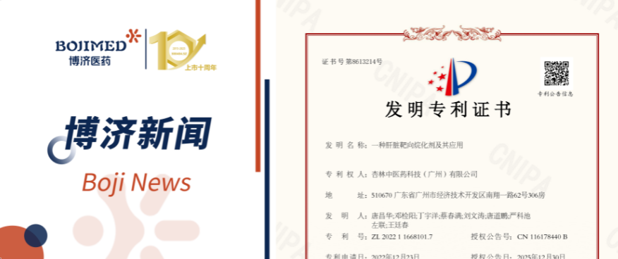 喜讯!博济医药自主研发化合物技术获发明专利!